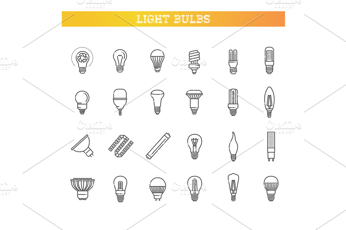 Light bulbs flat line icons, an Icon by Tettygreen