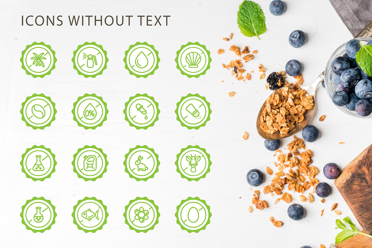 Eco, bio and quality green stamps, an Outline Icon by RevolutionizZed (Photo 7 of 11)