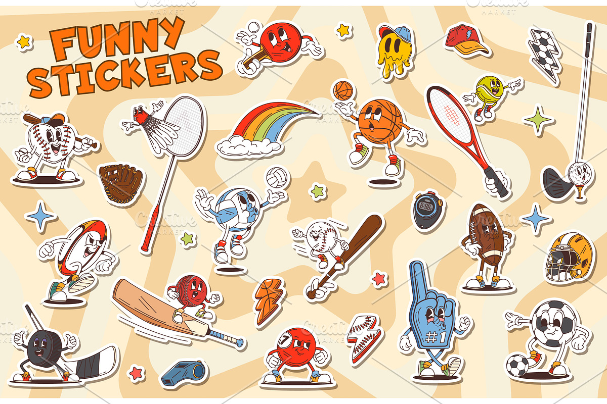 Cartoon groovy sport characters, a Sport Illustration by Vector Tradition