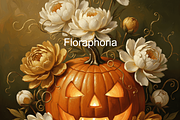 Pumpkin Lantern with Autumn Flowers, a Background Graphic by Floraphoria (Thumbnail 1 of 6)
