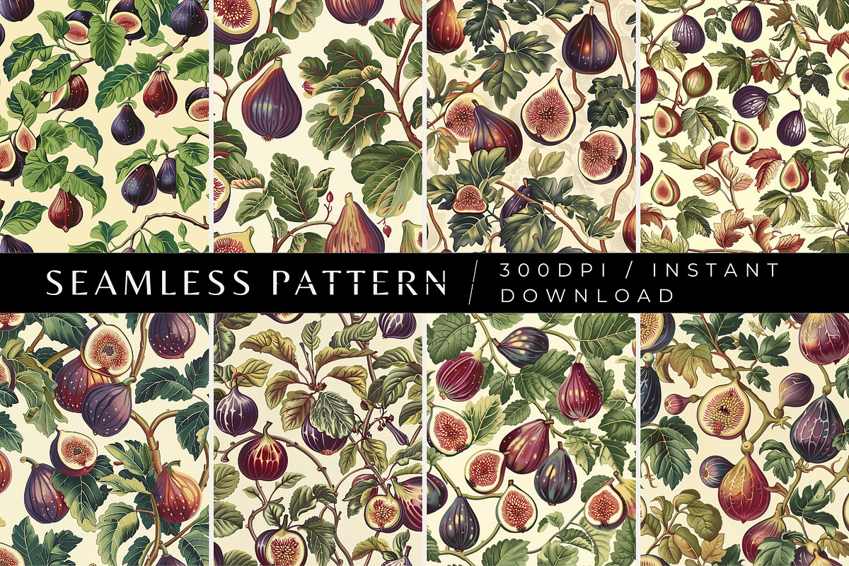 8 Figs and Leaves Seamless Patterns, a Pattern Graphic by Inknfolly (Photo 1 of 5)