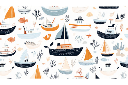 Seamless nautical pattern with, an Animal Illustration by Sergey Kotenev