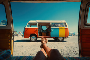Relaxing in a van by the beach, a Photo by Beautiful things