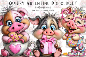quirky valentine pig clipart, an Illustration by CreationArt