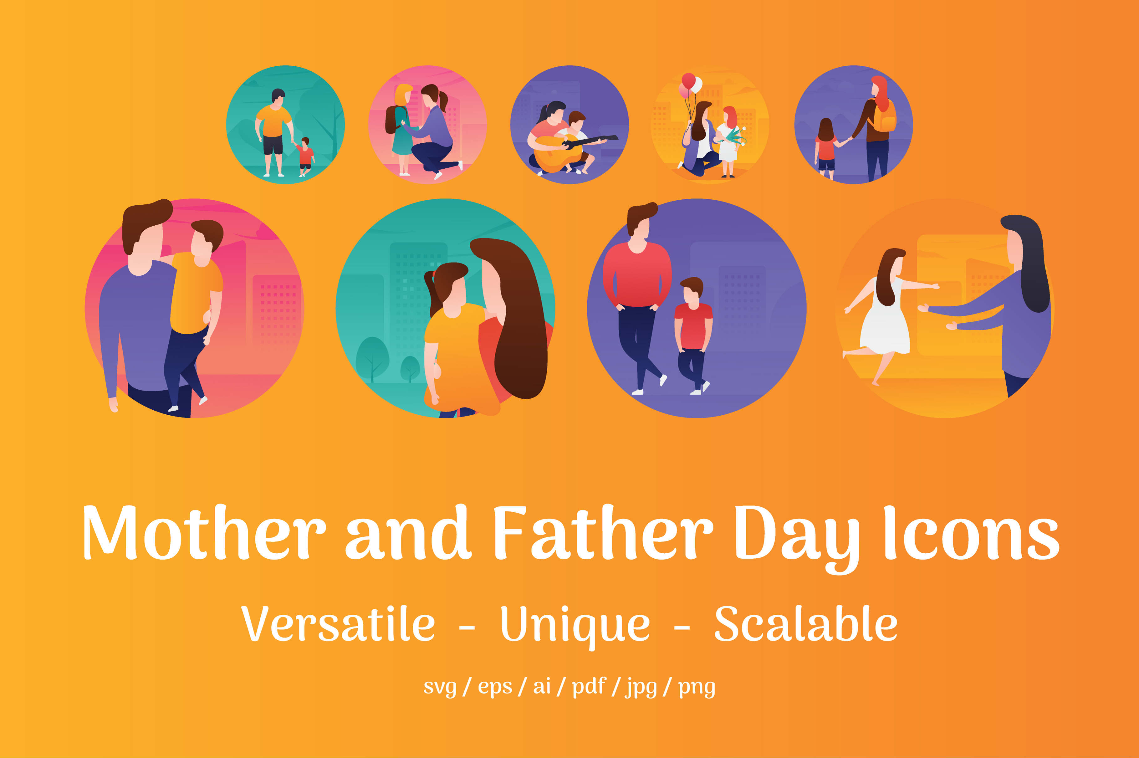 60 Mother and Father Day Flat Icons, an Icon by Vectors Market