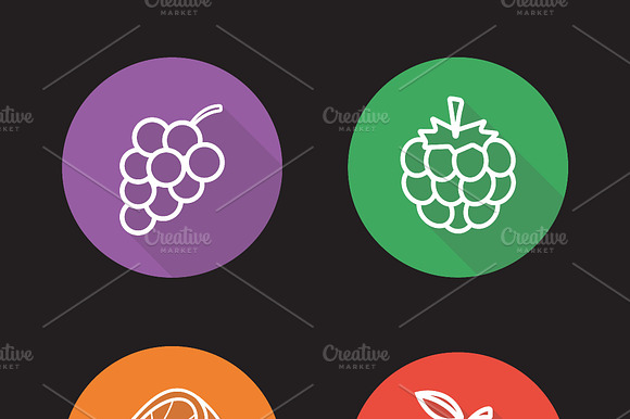 Berries And Fruit Flat Icons. Vector