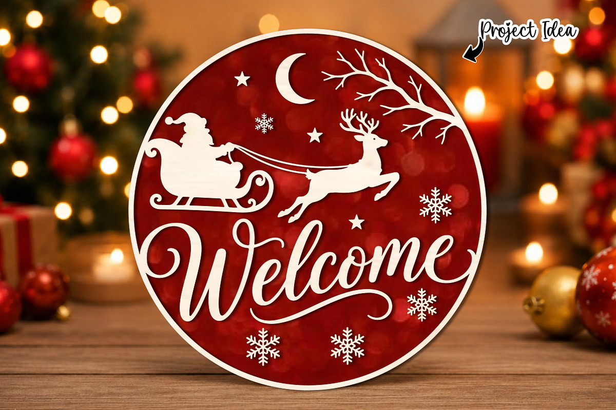 Welcome Christmas Santa Sleigh SVG, an Object Graphic by OK Design (Photo 1 of 3)