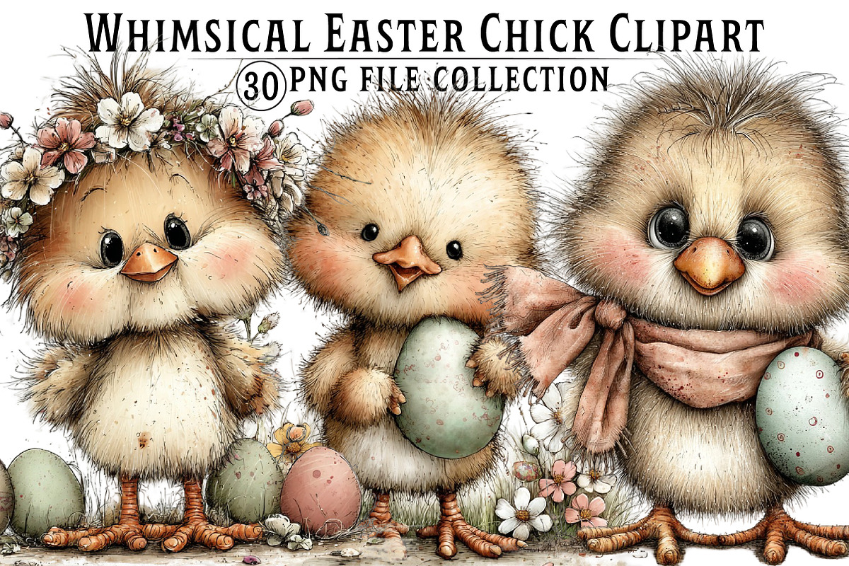 Whimsical Easter Chick Clipart, an Illustration by Dream Creation (Photo 1 of 6)