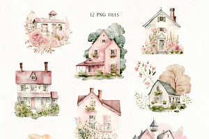 Watercolor Pink Houses