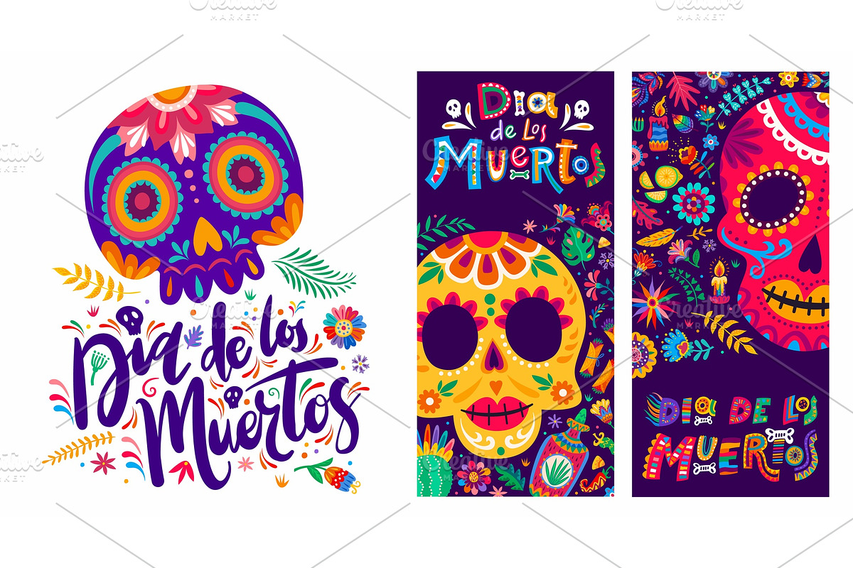 Mexican Day of the Dead banners, a Seasonal Illustration by Vector Tradition (Photo 1 of 3)