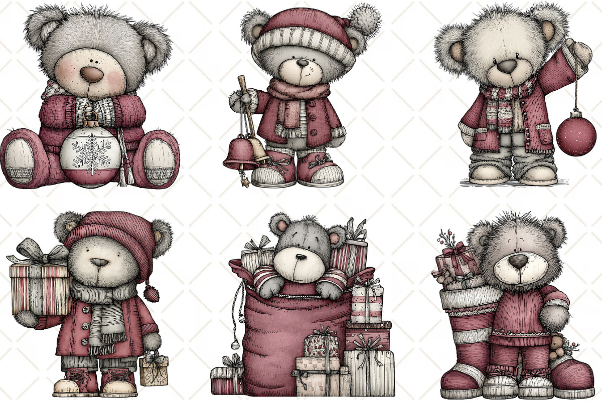 Quirky Christmas Teddy Bear Clipart, an Illustration by Black Bird Studio (Photo 2 of 6)