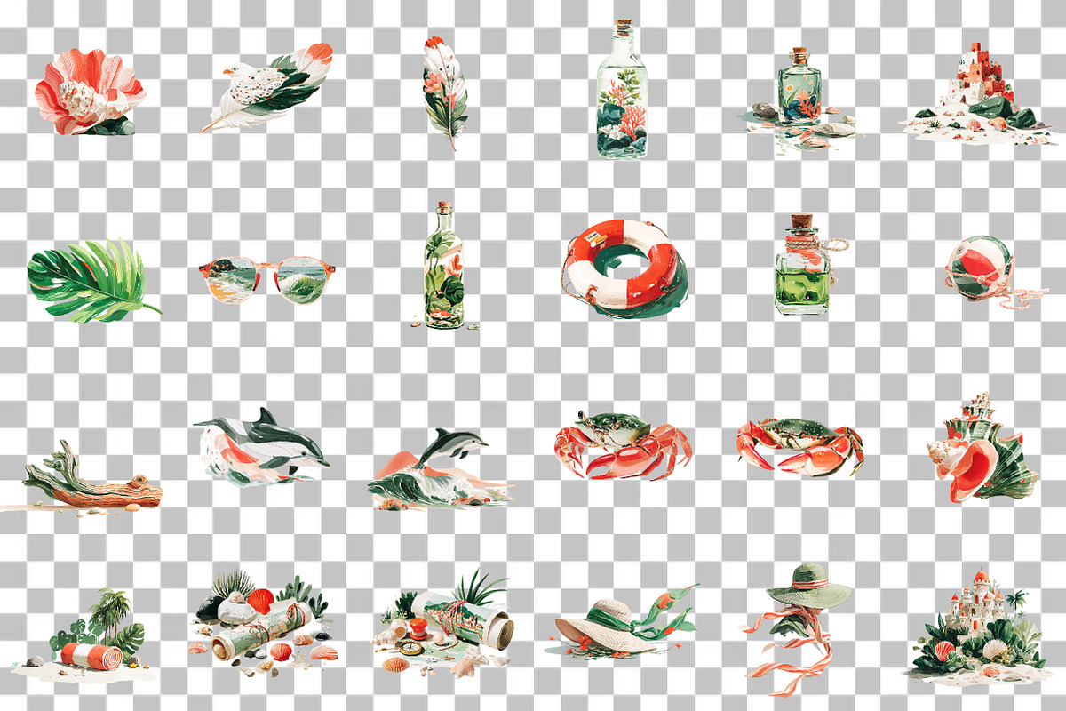 Watercolor Beach Clipart Set, an Illustration by DreamCafeArt (Photo 3 of 6)