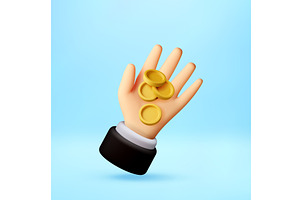 3D Cartoon hand holding gold coins., a Finance Illustration by Abscent
