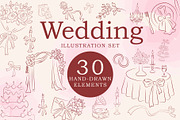 Hand Drawn Wedding Illustration Set, an Outline Icon by OREHOVKA (Thumbnail 1 of 3)