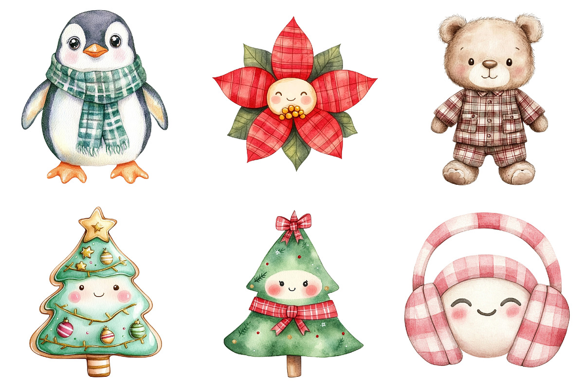 Kawaii Plaid Christmas Clipart, a Seasonal Illustration by CitraGraphics (Photo 3 of 9)