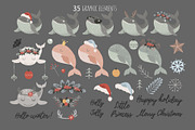 Christmas whale clipart and patterns, an Object Graphic by KupalinaArt (Thumbnail 2 of 6)