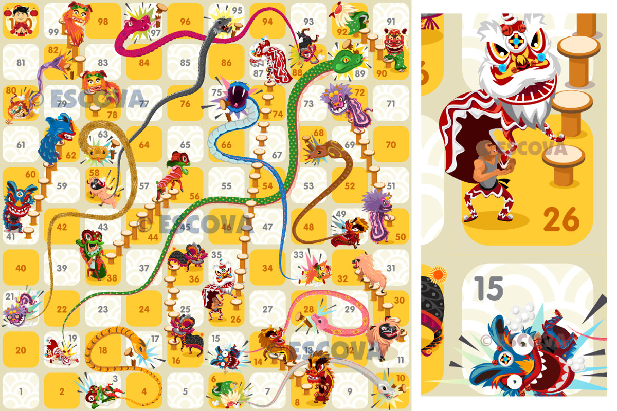 Snake and Ladder Board Game Vector, an Illustration by vectorbender village