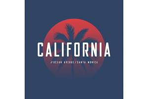 California Ocean Avenue t-shirt and apparel design with palm tre, a Texture Illustration by rikkyal