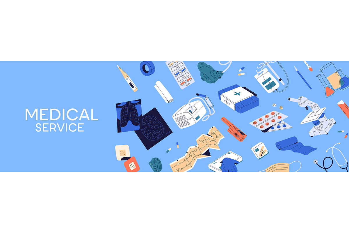 Medical tools set, pattern, banner, a Healthcare Illustration by PaperTrident (Photo 5 of 5)