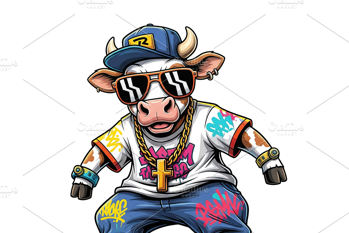A hip cow and wear sunglasses., a Sport Illustration by yod67