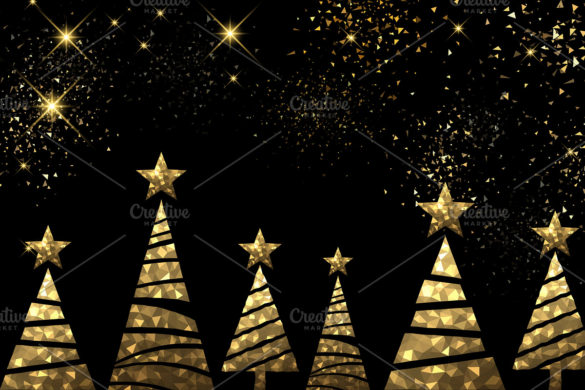 Golden Christmas trees set, a Decorative Illustration by Vjom (Photo 5 of 12)