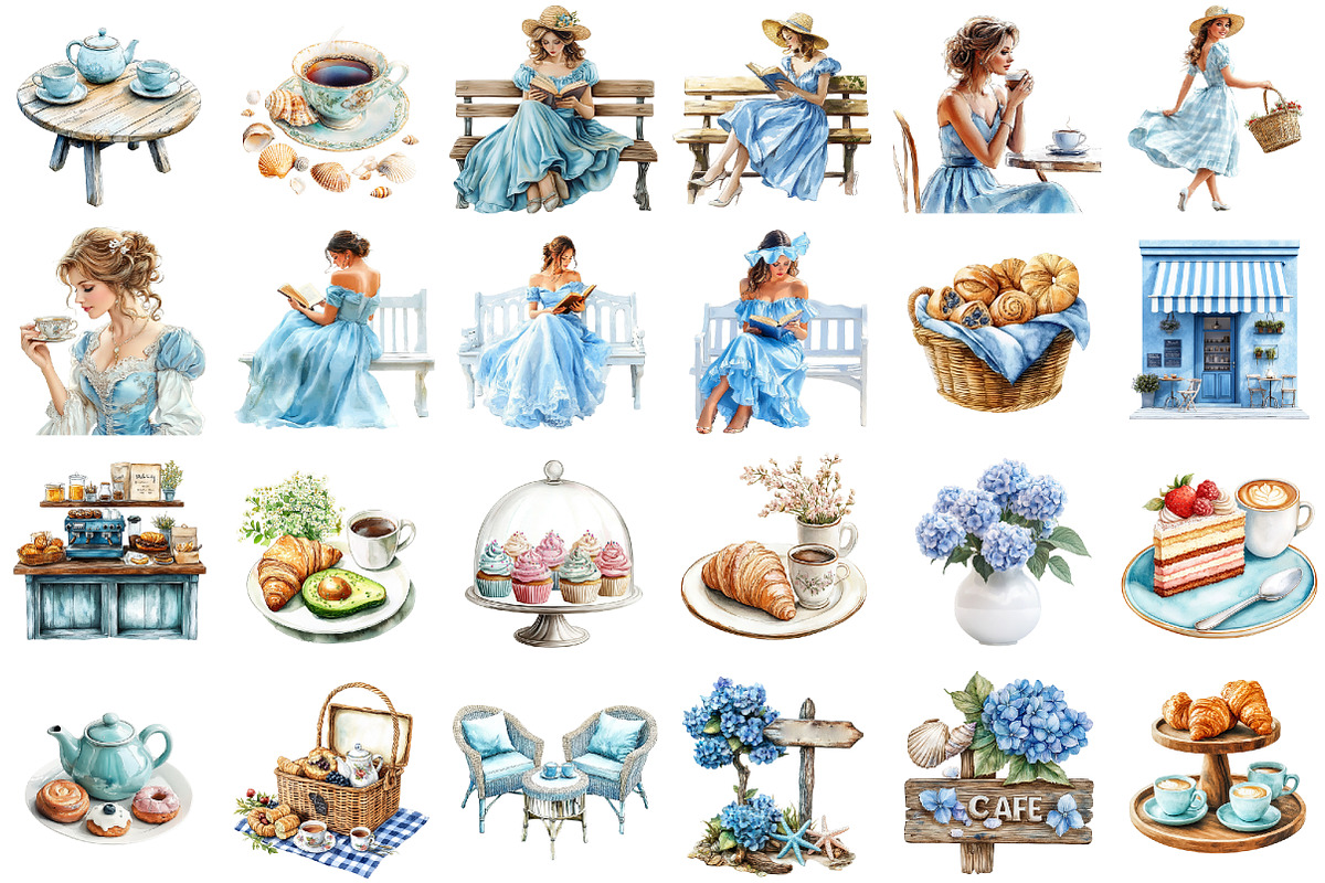 Watercolor Coastal Cafe Clipart, a Seasonal Illustration by designcity5 (Photo 2 of 5)