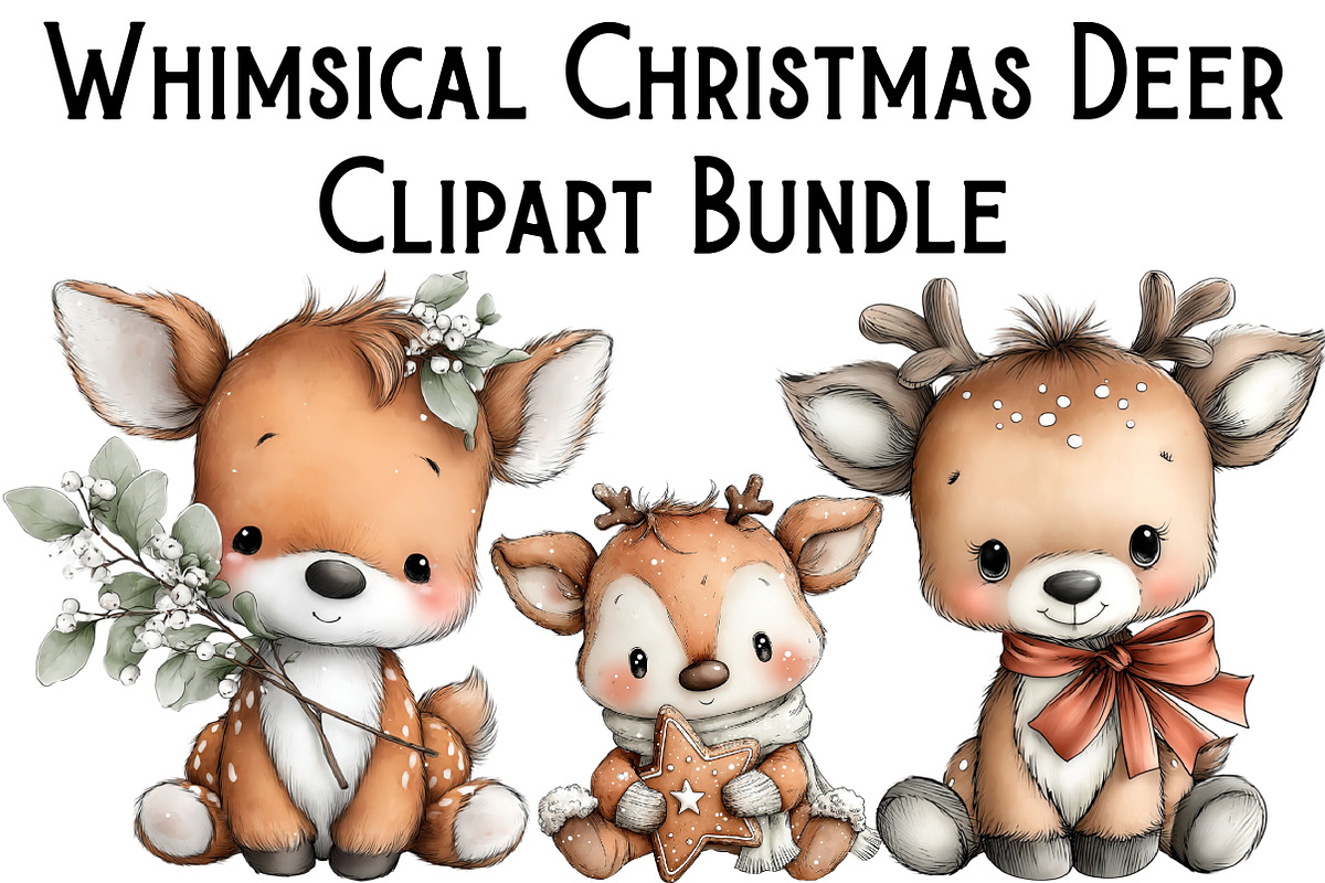 Whimsical Christmas Deer Clipart, an Illustration by Pixels.Craft (Photo 1 of 6)
