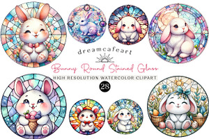 Bunny Round Stained Glass Png, an Illustration by DreamCafeArt