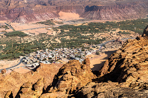 Aerial view of the Al Ula oasis from Harrat Viewpoint