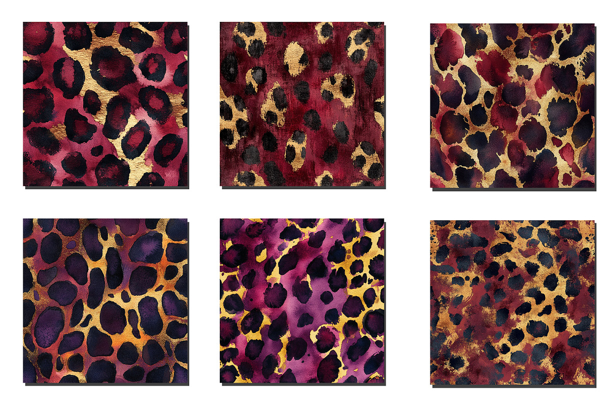 Burgundy and Gold Leopard Digital Pa, an Illustration by Designworld (Photo 3 of 5)