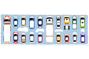 Top down view of snow covered cars, a Transportation Illustration by Yayasya