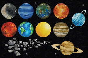 Watercolor Planet Solar System Set