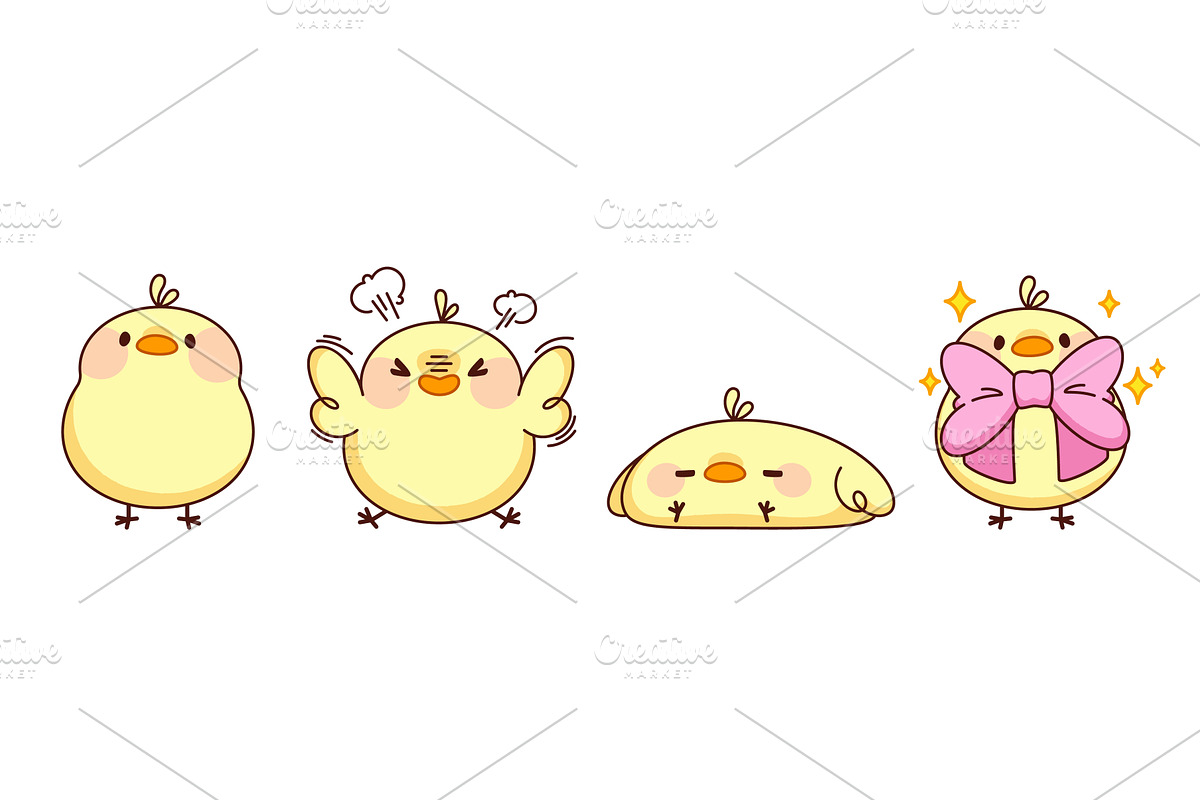 Cute kawaii chicken characters set, an Animal Illustration by art PVP - market
