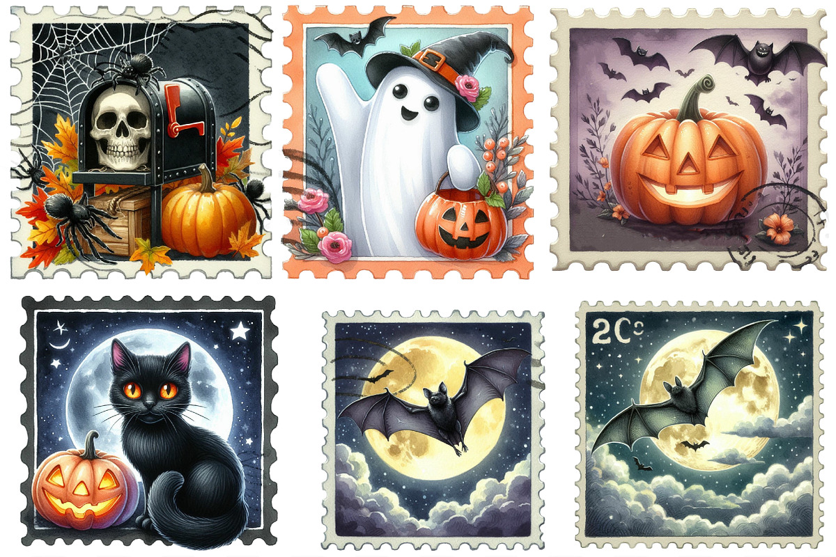Halloween Postage Stamp Sublimation, an Illustration by Designking (Photo 2 of 4)