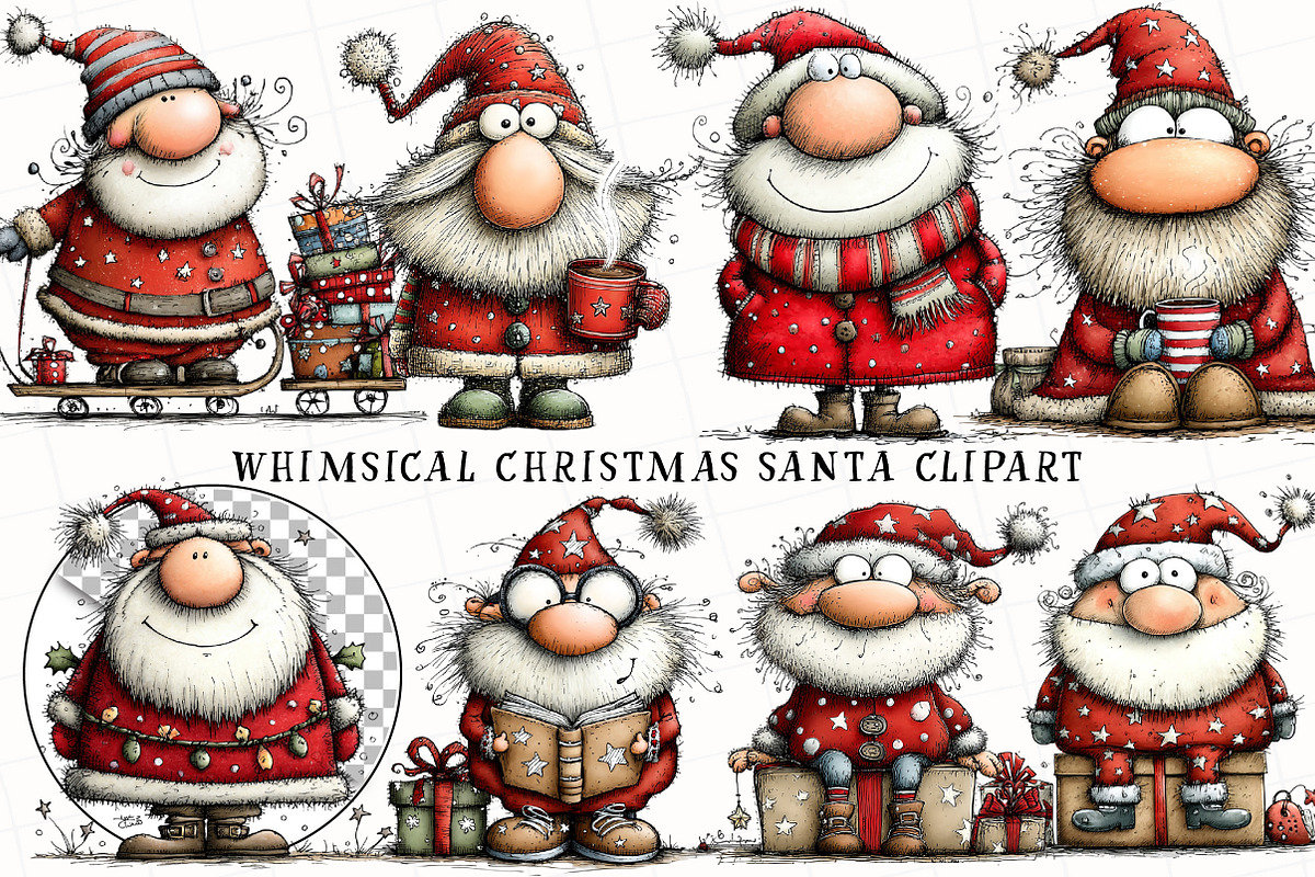 Whimsical Christmas Santa Clipart, an Illustration by OK Design (Photo 2 of 6)
