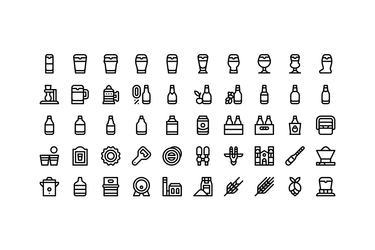 50 Beer Icons, an Outline Icon by Side Project (Photo 2 of 8)