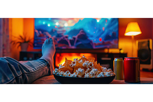 Relaxing movie night with snacks at, a Food & Drink Photo by piter.goskov