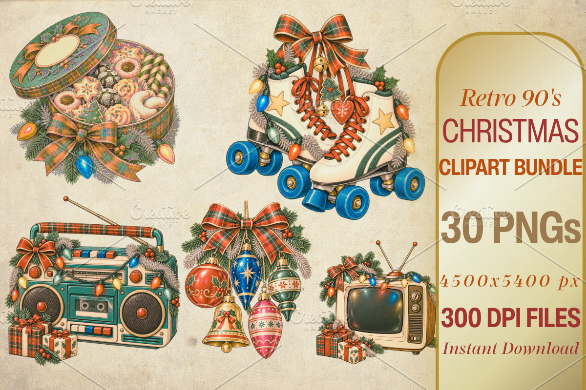 Nostalgic Christmas Clipart Bundle, a Seasonal Illustration by Ink Gallery (Photo 2 of 10)