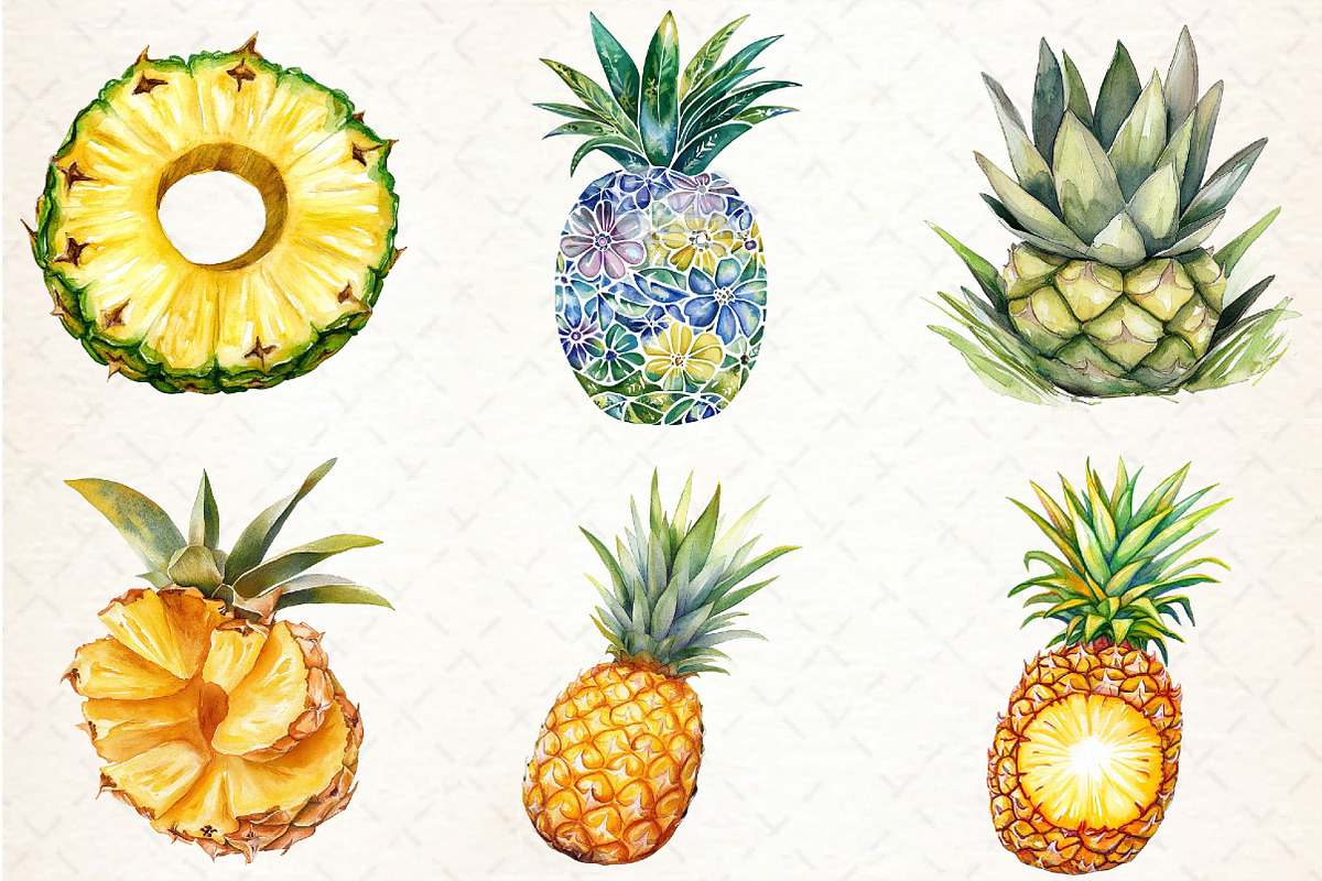 Pineapple watercolor clipart set, an Illustration by Libby Wishes (Photo 6 of 7)