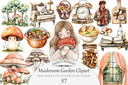 Watercolor Mushroom Garden Clipart, an Illustration by Design Market (Thumbnail 1 of 5)