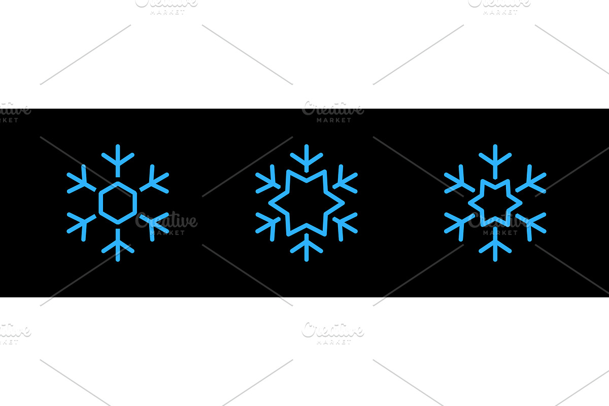 Blue snowflake icons on black, an Illustration by GraphiShop