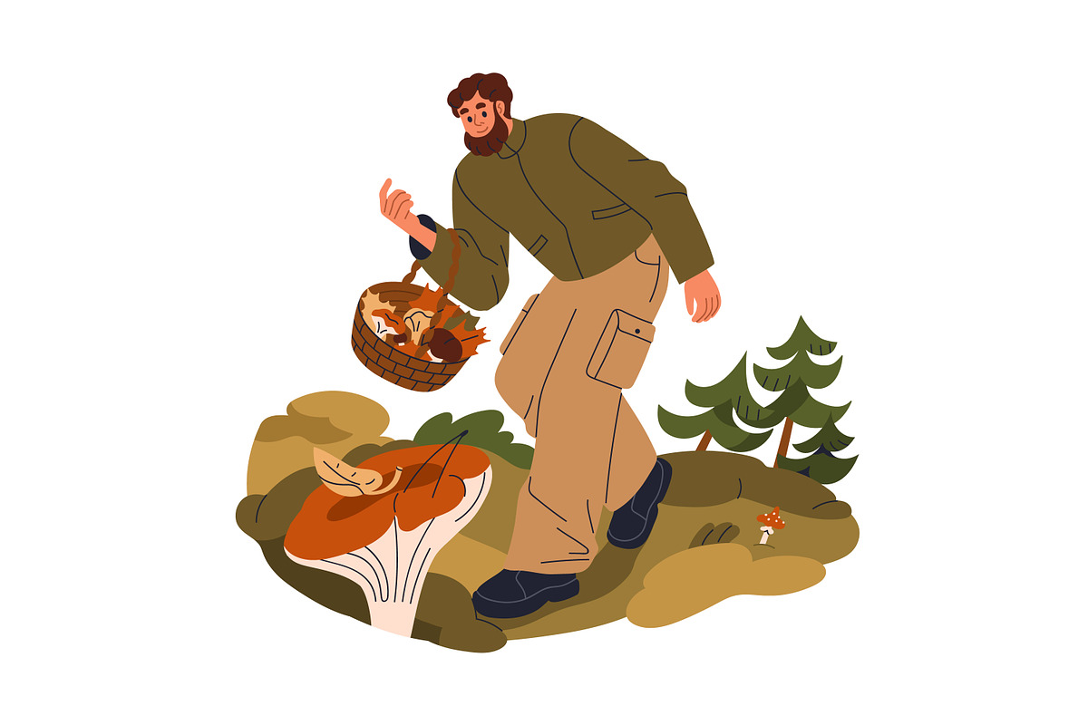 People pick mushrooms in fall forest, a Person Illustration by Good Studio (Photo 5 of 7)