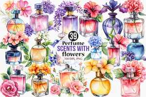Perfume Scents with flowers Clipart, an Illustration by Canvas Craft