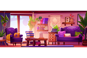 Boho living room interior with, an Object Illustration by art PVP - market