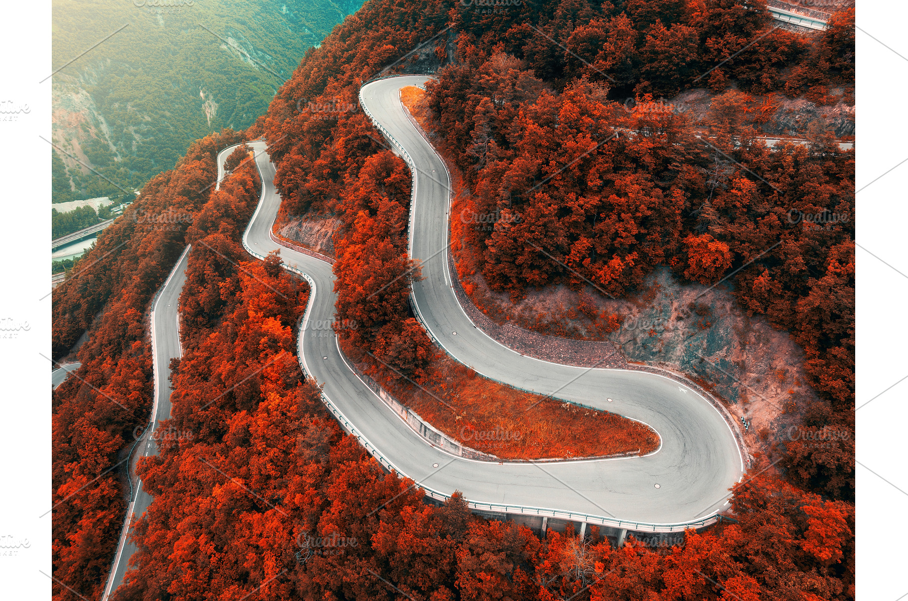 Aerial view of mountain curvy road, a Transportation Photo by den-belitsky