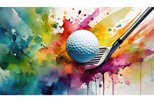 Golf ball on a club with a colorful, a Sports & Recreation Photo by Igor Tichonow