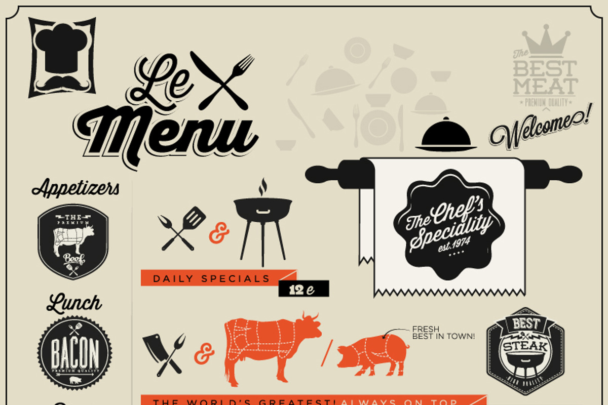 Vintage premium restaurant elements, an Animal Illustration by Noka Studio (Photo 2 of 2)