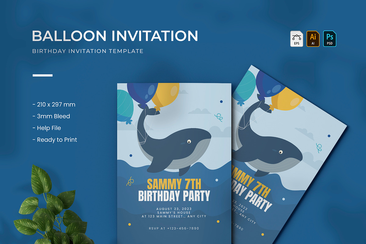 Balloon Whale - Birthday Invitation, a Print Template by VUNIRA (Photo 1 of 2)