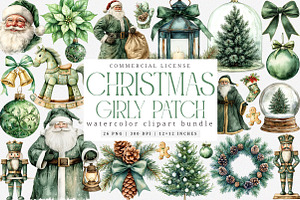 Vintage Green Christmas Winter PNG, an Illustration by SinaCreation