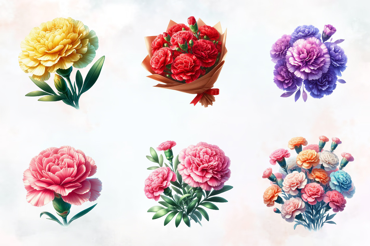 Carnation Flower Watercolor Clipart, an Illustration by RobertsArt (Photo 2 of 8)